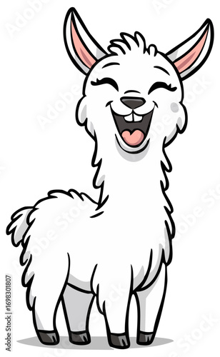 Cute white laughing llama clipart cartoon illustration 