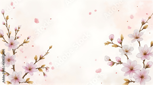 Soft Pink Cherry Blossom Flowers on Light Background for Spring Seasonal Designs