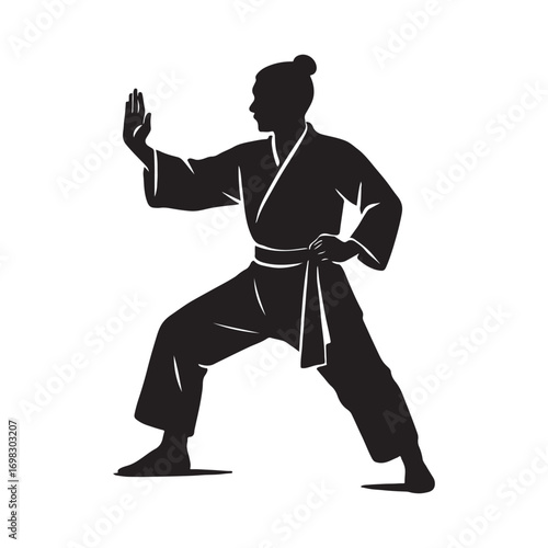 Silhouette of a Martial Artist in Defensive Stance Demonstrating Self Defense and Discipline Mastering the Art of Combat and Inner Peace