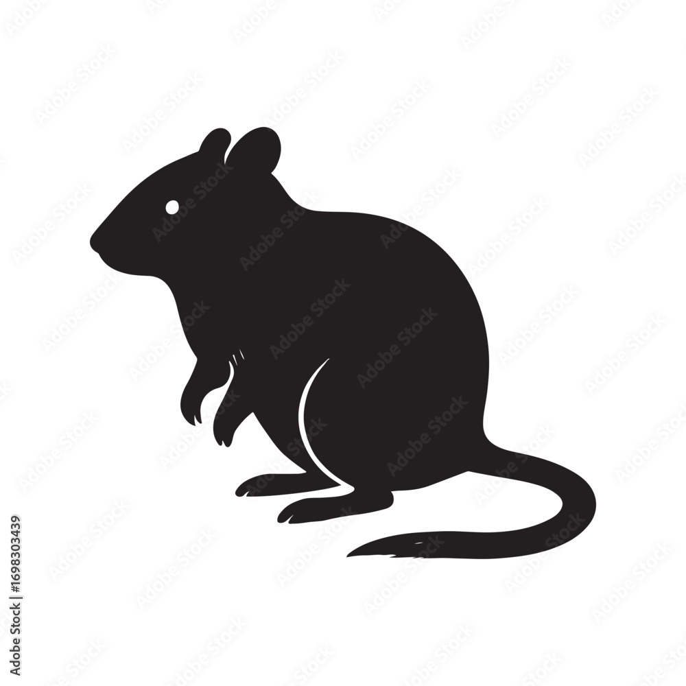 Obraz premium Simple Silhouette of a Mouse or Rodent Standing on its Hind Legs Vector Illustration for Childrens Books and Wildlife Conservation Efforts with White Background