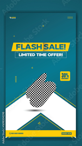 Flash sale limited time offer on stylish black flip flops with discount tag and festive background