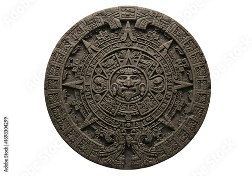 Aztec Sun Stone Intricate Detail of Ancient Mayan Calendar isolated on transparent background