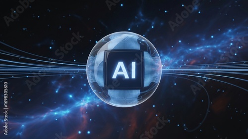 Digital illustration of AI within a futuristic sphere, showcasing artificial intelligence and technology