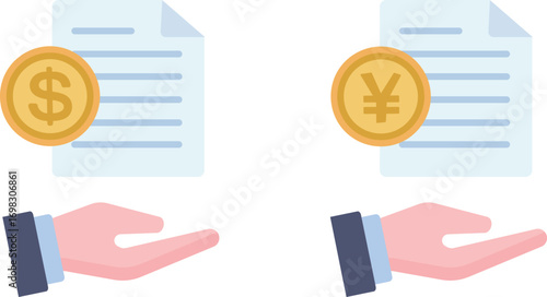 日本円とドルの融資、貸付のイラスト