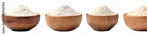 Four wooden bowls filled with various types of white flour (1)