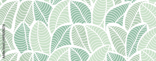 Green foliage vector horizontal abstract background. Botanical green design for decor, wallpaper or covers.