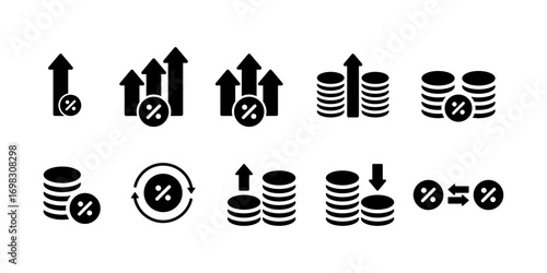 Financial icons set isolated on white background. Interest rate, profit, conversion icon