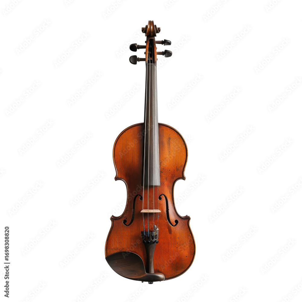 Fototapeta premium Classic wooden violin showcasing intricate craftsmanship and rich tones from a detailed close-up perspective
