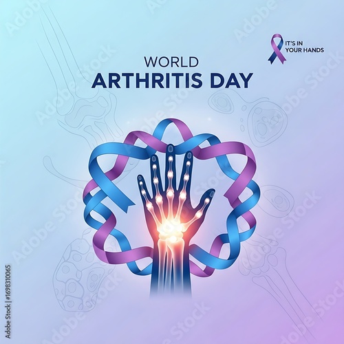 World arthritis day awareness with ribbons and hand illustration