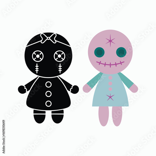 Halloween Voodoo Doll Creepy Cute Puppet Scary Toy Design Vector Illustration