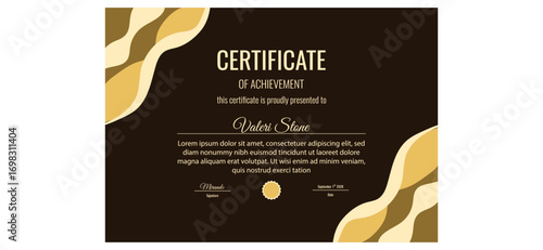 Luxury corporate Certificate. Vector horizontal Certificate with minimal gold wavy frame isolated transparent background. Perfect Certificate diploma corporate course template design. EPS 10