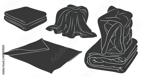 Assorted black fabric folds and stacks representing different textile textures and styles vector