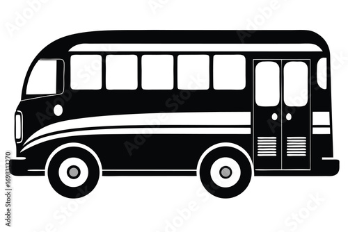 Vintage bus black and white side view illustration transportation travel vehicle classic retro school coach