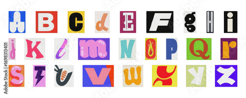 Ransom note style alphabet PNG, colorful cut-out collage letters isolated