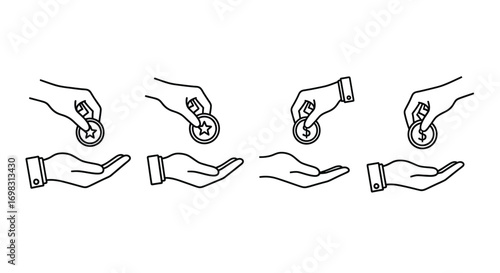 Hand holding coin giving money donation charity charity concept giving cash donation finance vector