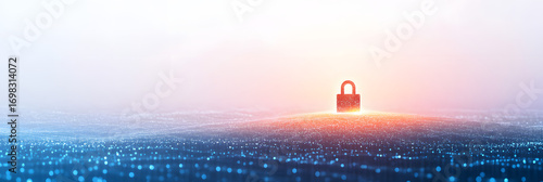 vast sea of shimmering digital data points - a radiant padlock stands as a beacon of cybersecurity and protection wide banner 