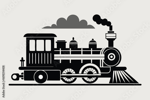 Vintage steam train locomotive black silhouette illustration railroad transportation travel journey retro classic engine