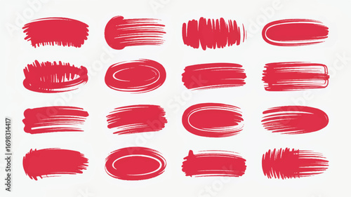 A collection of 15 hand-drawn oval highlighter marks in bright red ink against a pure white background.