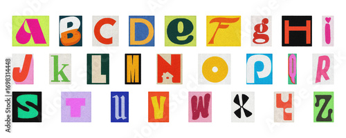Alphabet collage PNG isolated, colorful cut-out letters for posters and design