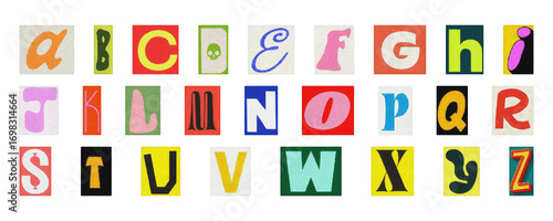 Alphabet collage PNG isolated, colorful cut-out letters for posters and design