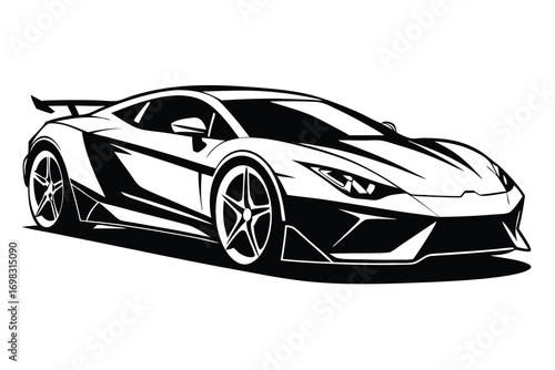 Black and white supercar illustration sporty vehicle design automotive graphic