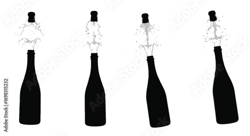 Champagne bottle cork flying upward in dynamic sequence of four isolated shots vector