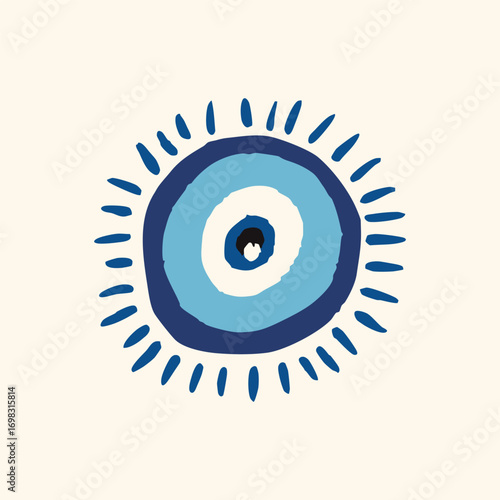 Blue evil eye symbol. Protection amulet and spiritual concept. Flat vector illustration. Amulet symbols in Turkish, Greek, and Middle Eastern style talismans for protection 