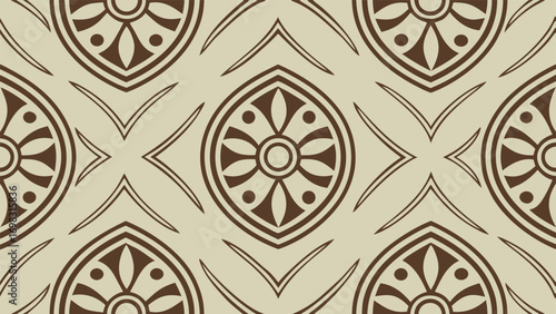 Seamless ornamental pattern with floral medallions in a classic ethnic block print style