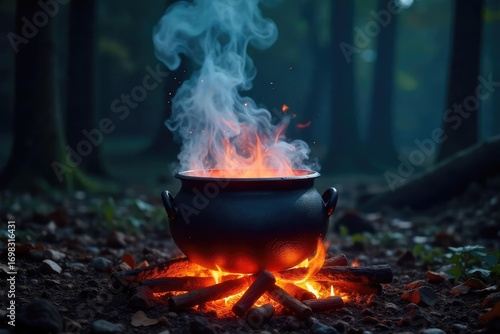 Wallpaper Mural A bubbling cauldron over a crackling fire, ominous steam rising, suggesting a witch's brewing Perfect for Halloween, fantasy, or mystical themes Intriguing and atmospheric , spell, hobgoblin Torontodigital.ca