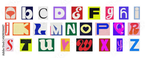 Colorful cut-out alphabet letters set, PNG isolated collage typography