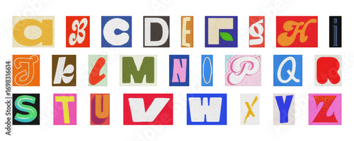 Colorful cut-out alphabet letters set, PNG isolated collage typography