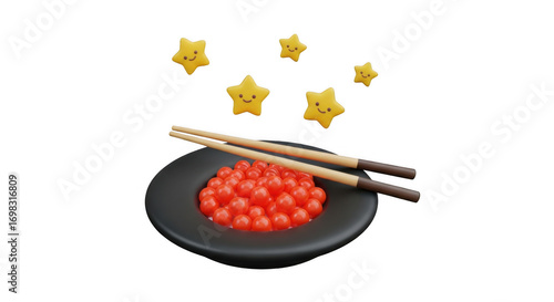 Salmon Roe Delight: A Culinary Still Life with Chopsticks and Starry Accents.