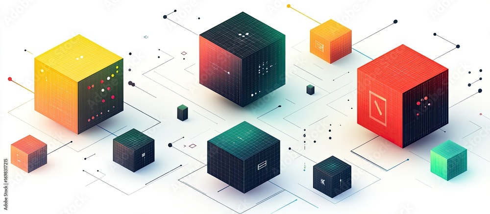 Fototapeta premium Interconnected Geometric Cubes in a Digital Network