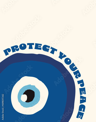Evil eye poster for home decor. Modern spiritual wall art with bohemian style, positive quotes, and hand-drawn amulet symbols for protection and good vibes talismans and positive affirmations