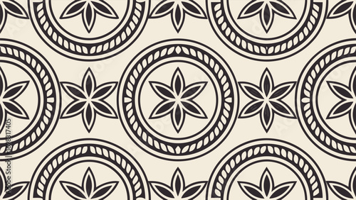 Seamless geometric pattern of floral medallions in a classic ethnic block print style