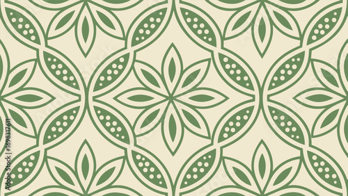 Elegant seamless pattern of interlocking circles creating a floral motif in a classic Indonesian Batik style