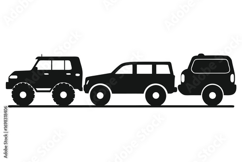 Suv towing another vehicle black silhouette illustration