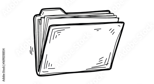 Hand-drawn Sketch of a File Folder with Papers.