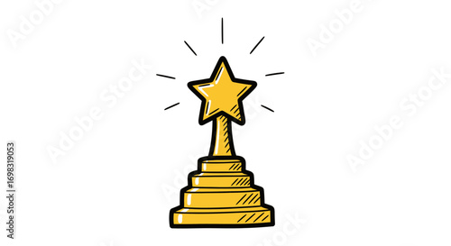 Hand-drawn golden star trophy with radiating light.