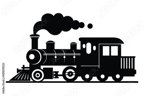 Vintage steam train locomotive black silhouette illustration retro transportation railroad travel journey