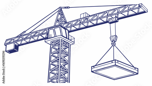 High tower crane is lifting construction slab, showcasing its strength and precision in building projects