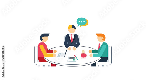 Business Meeting of Three Colleagues Around a Table.