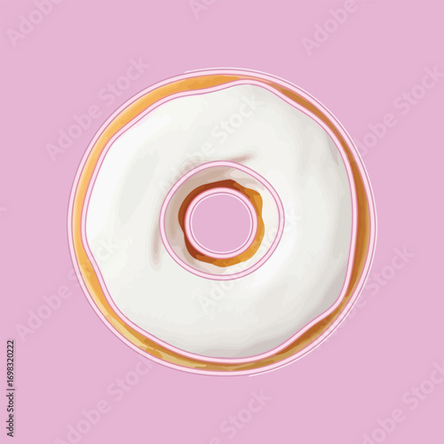 Delicious glazed donut sits perfectly centered on a pastel pink surface, creating a sweet and visually appealing treat, perfect for a sugary indulgence.