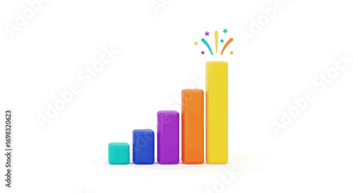 Colorful Bar Graph Showing Increasing Trend with Fireworks.