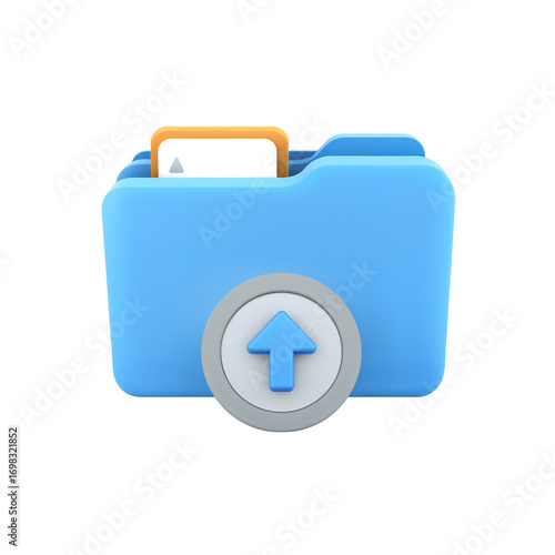 Vibrant blue folder icon with up arrow, conveying data transfer and file uploading with