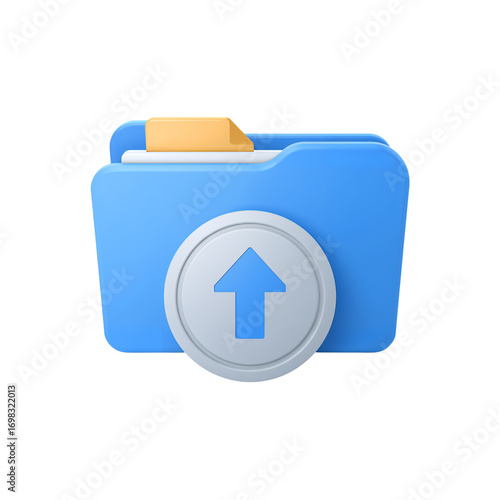 Graphical representation of a digital folder and an arrow pointing upwards, symbolizing file