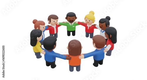 Diverse Group of Cartoon People Holding Hands in Circle.