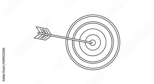 Simple Line Art Illustration of Target with Arrow in Bullseye.