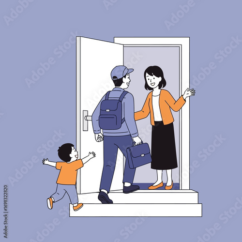 Family Welcoming Man at Doorstep