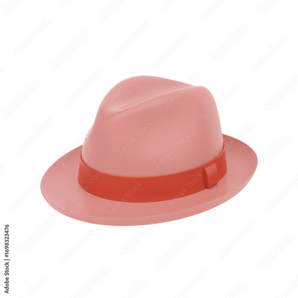 Fototapeta premium Stylish retro fedora hat in pink and red tones isolated on a transparent background for fashion